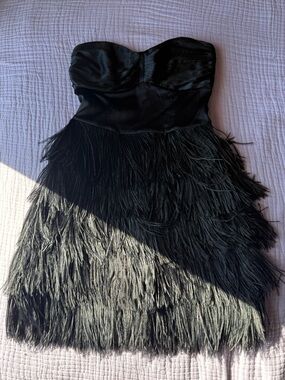 SOLD Vintage Black Silk and Ostrich Feather Cocktail Dress